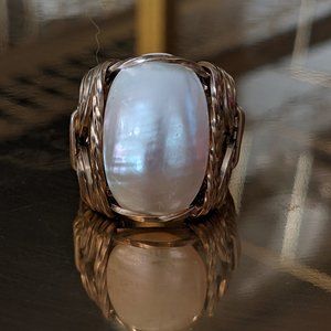 ARTISAN Handmade Mother of Pearl Wire Sterling Silver/14K Filled Ring